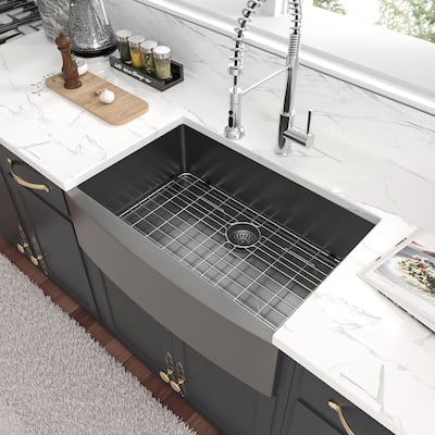 Lordear 24/27/30/33/36 Inch Black Apron Farmhouse Stainless Steel Front Kitchen Sink