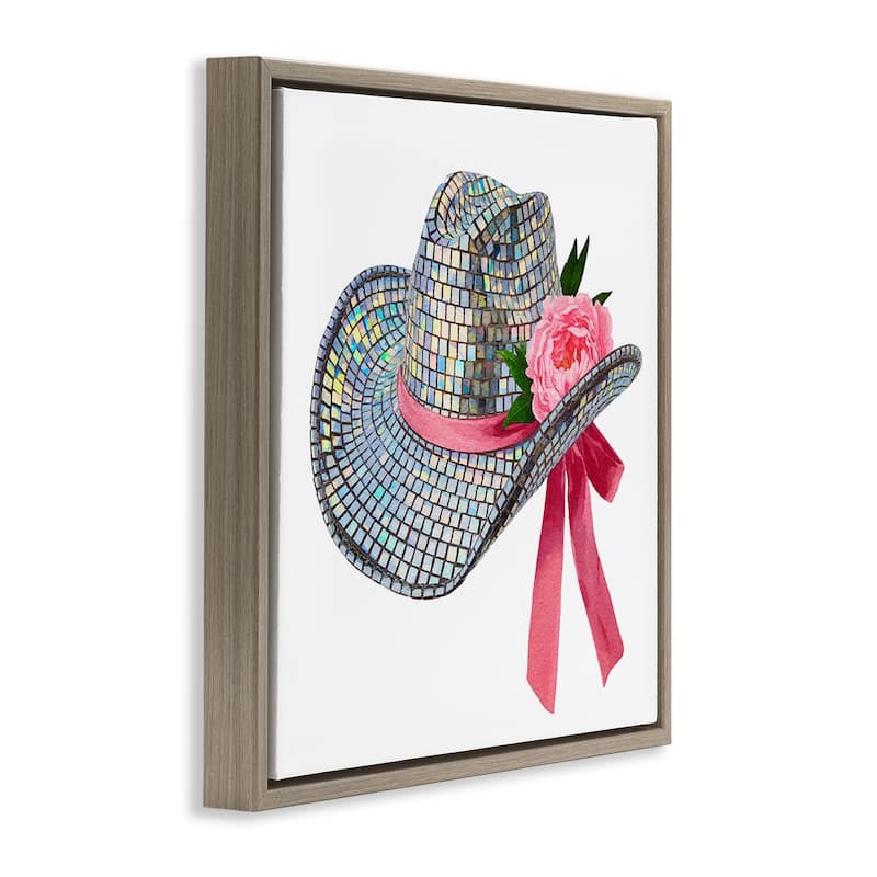 Stupell Chic Bow on Disco Hat Framed Floater Canvas Wall Art Design By Amanda Greenwood