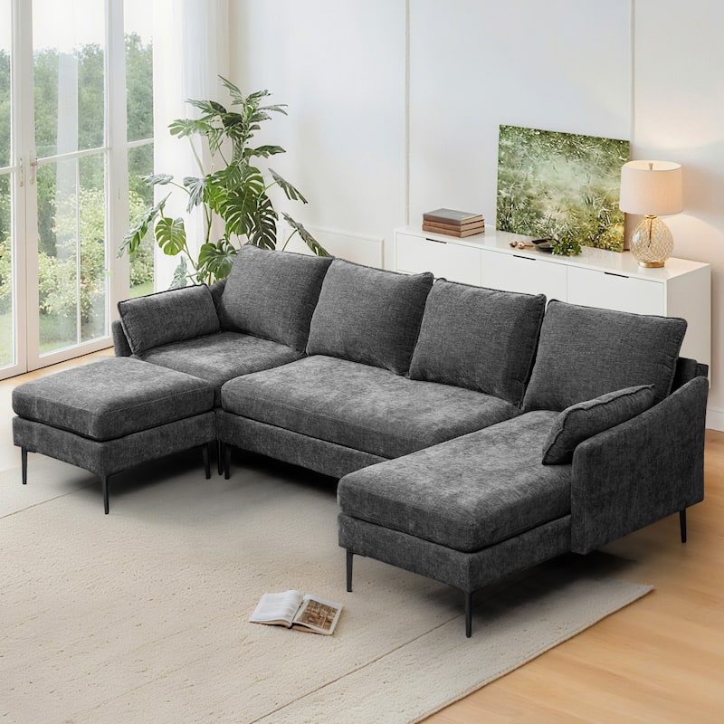 Modern Chenille Sectional Sofa with Reversible Chaise and Ottoman, Perfect for Living Rooms with Sleeper Function