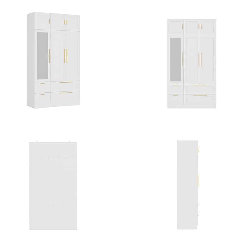 Modern White Wardrobe Closet with Mirror - Multi-Functional Bedroom Storage Cabinet