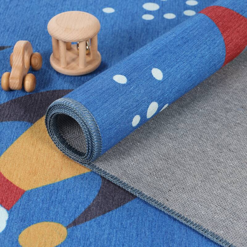 Superior Lil' Flyer Spaceship Non-Slip Kids Indoor Washable Area Rug