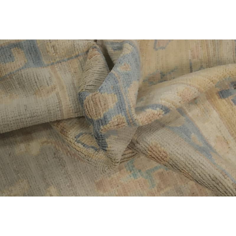 Vegetable Dye Wool Oushak Turkish Area Rug, Floral Geometric Carpet - 12' 5'' X 9' 3''
