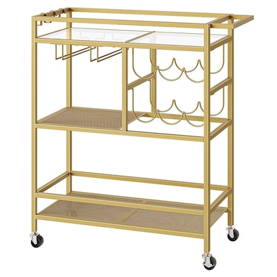 3-Tier Serving Cart with Wheels, Handle, Wine Rack, and Glass Holders