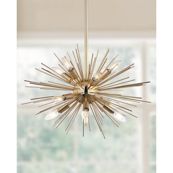 Safavieh Lighting Zadie Gold Retro Sunburst LED 12-light Adjustable Pendant - 24.5"x24.5"x18-48". Opens flyout.