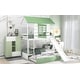 preview thumbnail 4 of 13, White+Green Twin Over Twin Pine House Bunk Bed with Trundle, Slide, and Windows
