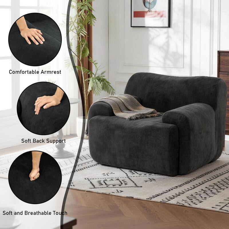 Chenille Accent Chair, Comfy Cloud Sofa Chair, Modern Armchair Boneless Reading Chairs