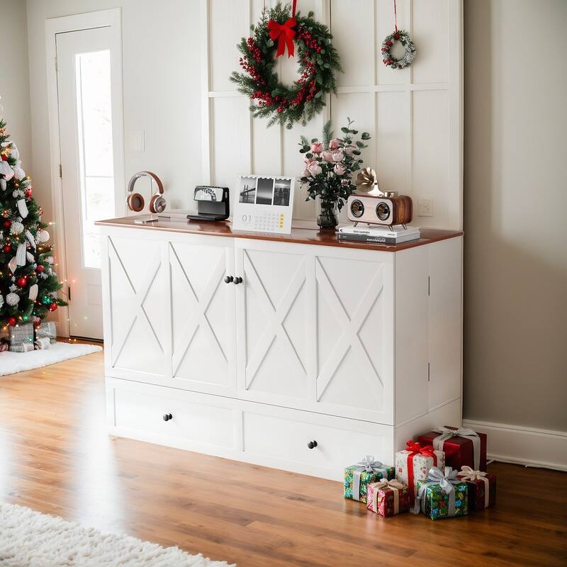 Mixoy Modern Full/Queen Size Murphy Bed Chest with USB and Storage,No Mattress - White without Mattress - Full