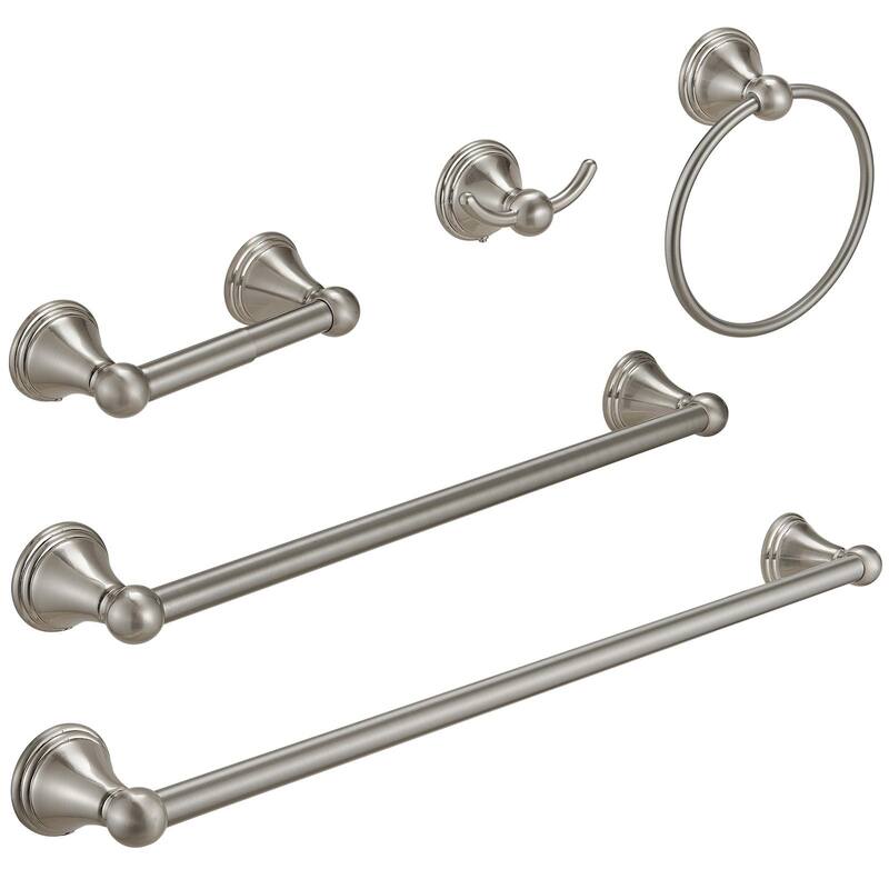 5-Piece Modern Stainless Steel Bathroom Hardware Set - Brushed Nickel