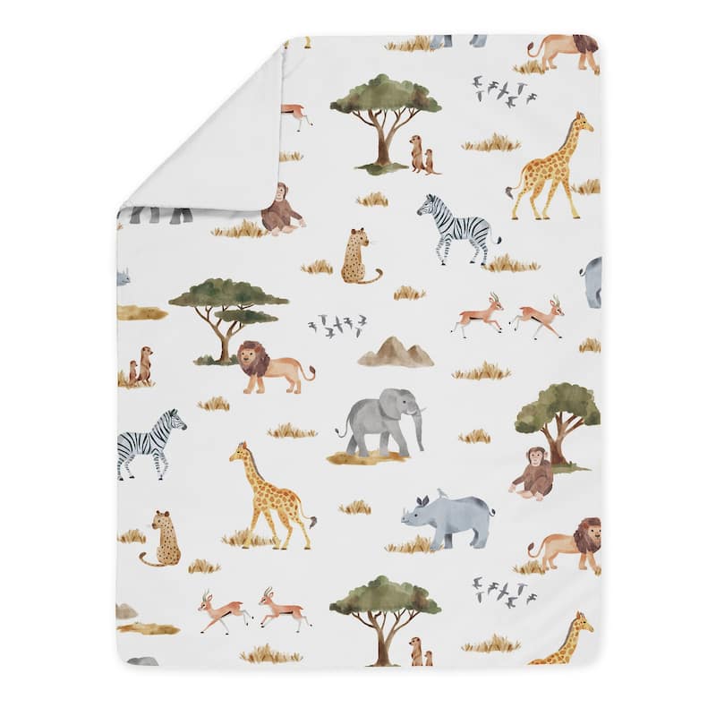 Jungle Animals 5pc Toddler Comforter Set Hunter Green Yellow Grey Black and White Wildlife Safari Elephant Giraffe Lion Monkey