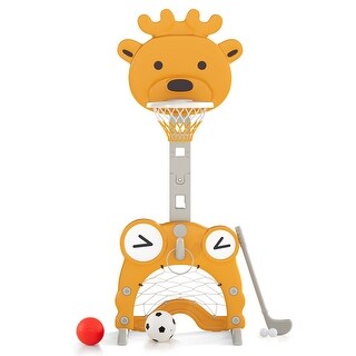 Yellow HDPE Kids Basketball Hoop with Adjustable Rim, Soccer and Golf Set - 21.5" L x 20.5" W x 44.5"-59" H