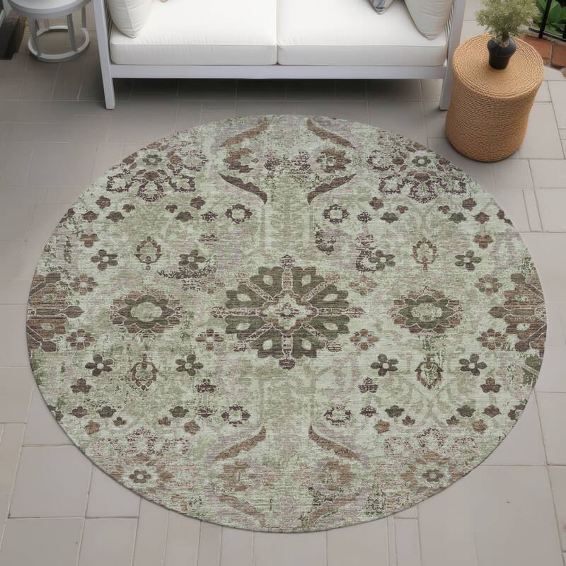 Machine Washable Indoor/ Outdoor Global Firestone Chantille Rug - Celery - 8' x 8'