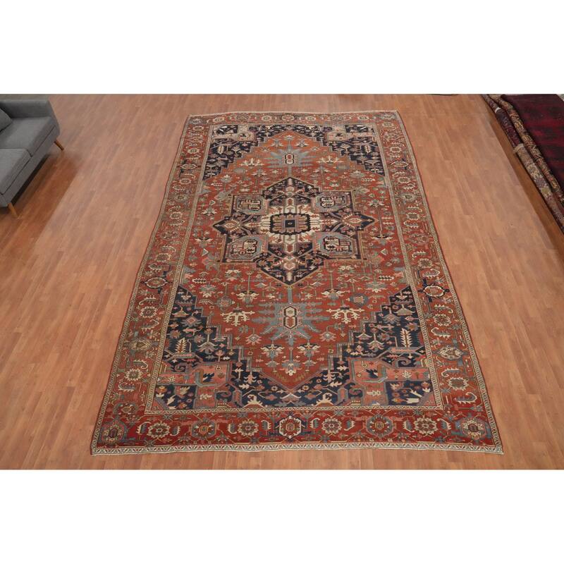 Hand Knotted Oriental 100% Wool Carpet Traditional Medallion Oranges & Rust Heriz (serapi) Area Rug - 15' 5'' X 9' 6''