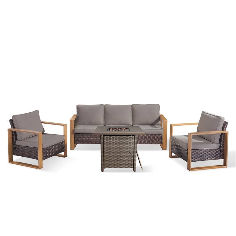 Pocassy 4/6/8PCS Sofa Swivel Chair with Fire Pit Table Set