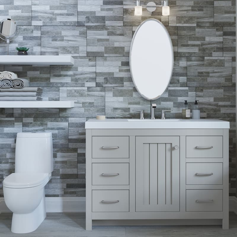 Chamiree 48.5" Bathroom Vanity With Cabinet, 6 Drawers, and White Sink Top - Light Gray