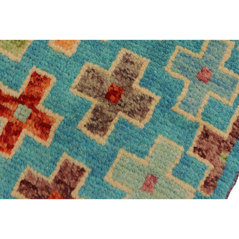 Eclectic Balochi Galvan Blue/Rust Hand Knotted Wool Rug - 3'4'' x 4'11''
