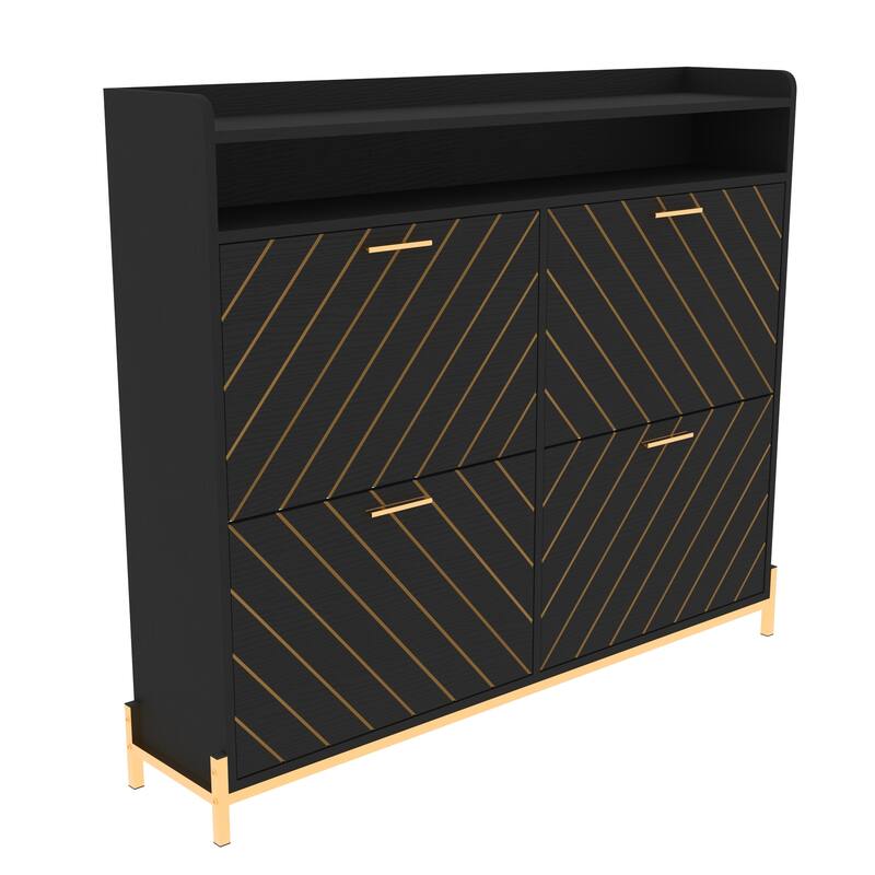 Freestanding Shoe Cabinet with 4 Flip Drawers, Hidden Narrow Shoe Rack with Open Storage, Shoe Storage Cabinet for Entryway