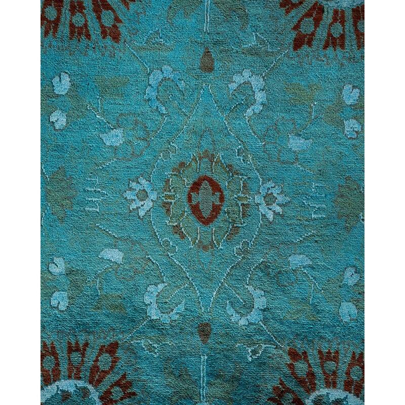 Overton Hand Knotted Wool Vintage Inspired Modern Contemporary Overdyed Blue Area Rug - 9' 2" x 12' 5"