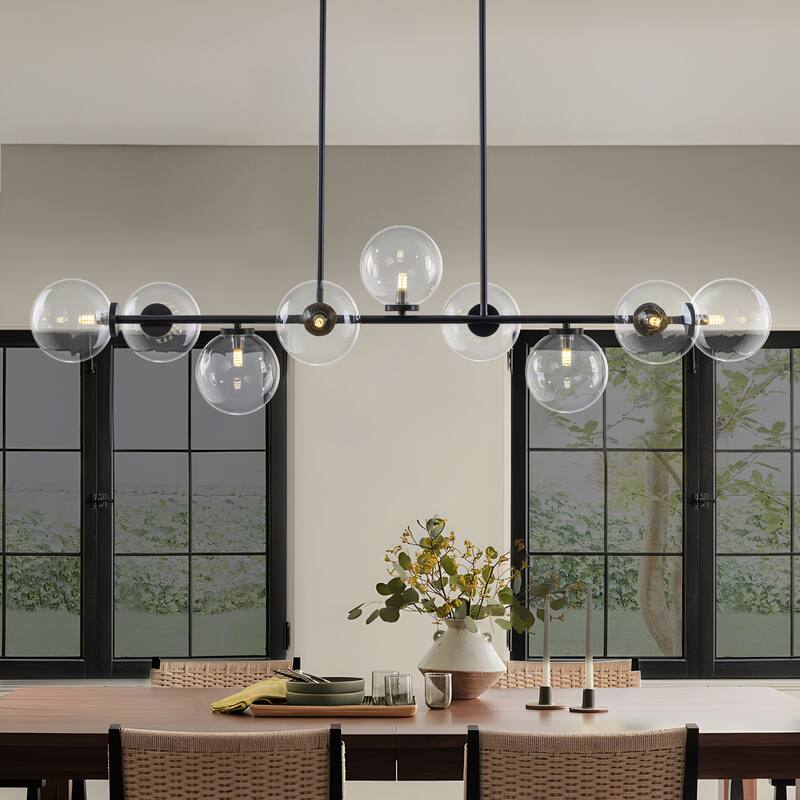 Starsky 9-Light Kitchen Island Linear Chandelier with Globe Bubble