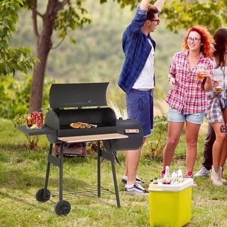 Outsunny Steel Portable Backyard Charcoal BBQ Grill and Offset Smoker - N/A