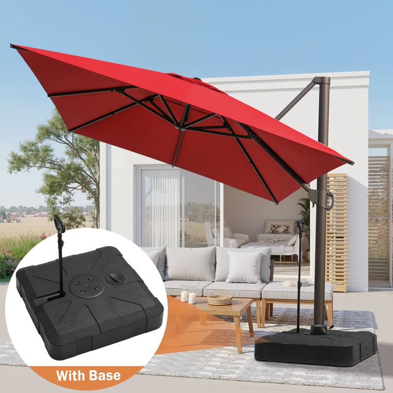 10 X 13FT Outdoor Patio Cantilever Umbrella with Rod Base - Red