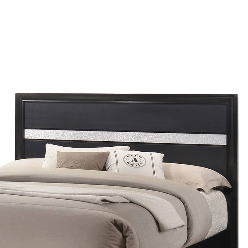 Transitional 2 Drawer Wooden Queen Size Bed with Glitter Stripe, Black