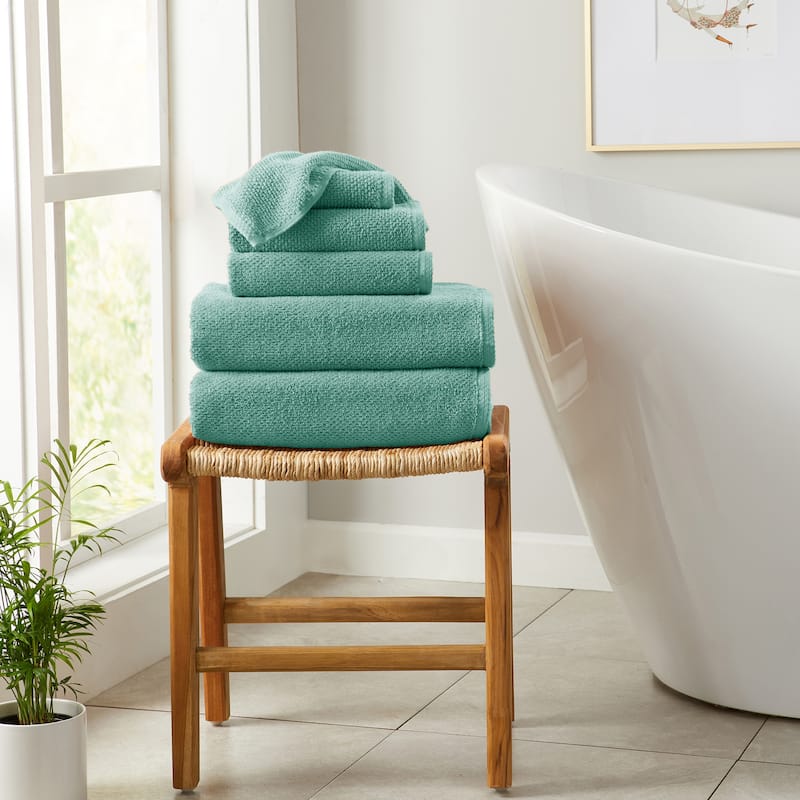 Linery & Co. Luxury Cotton Textured Bath Towel - 6 Piece Set - Mineral Blue