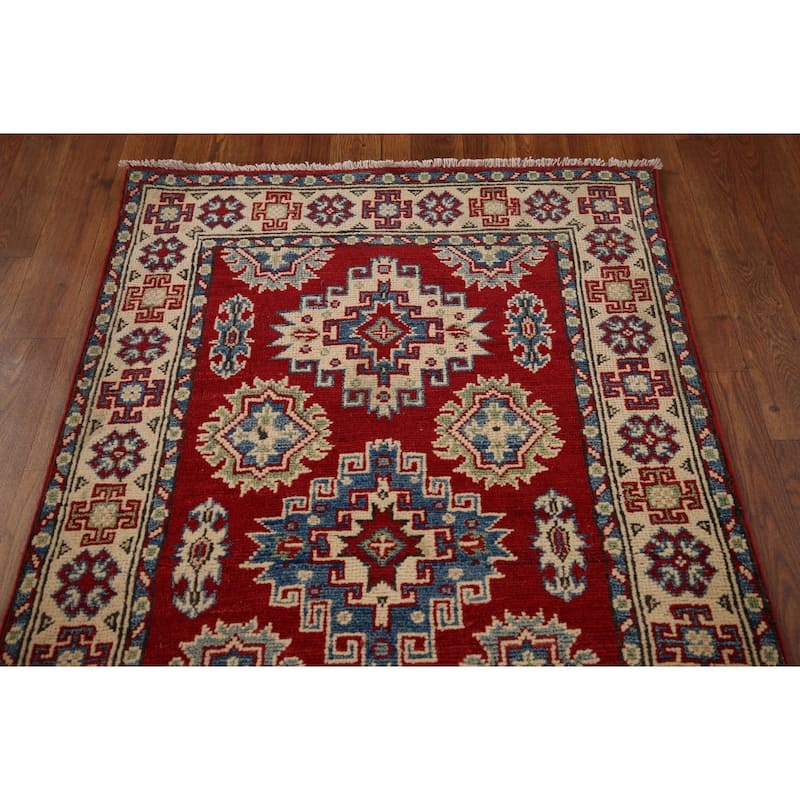 Red Traditional Kazak Oriental Runner Rug Hand-Knotted Wool Carpet - 2'7" x 16'2"