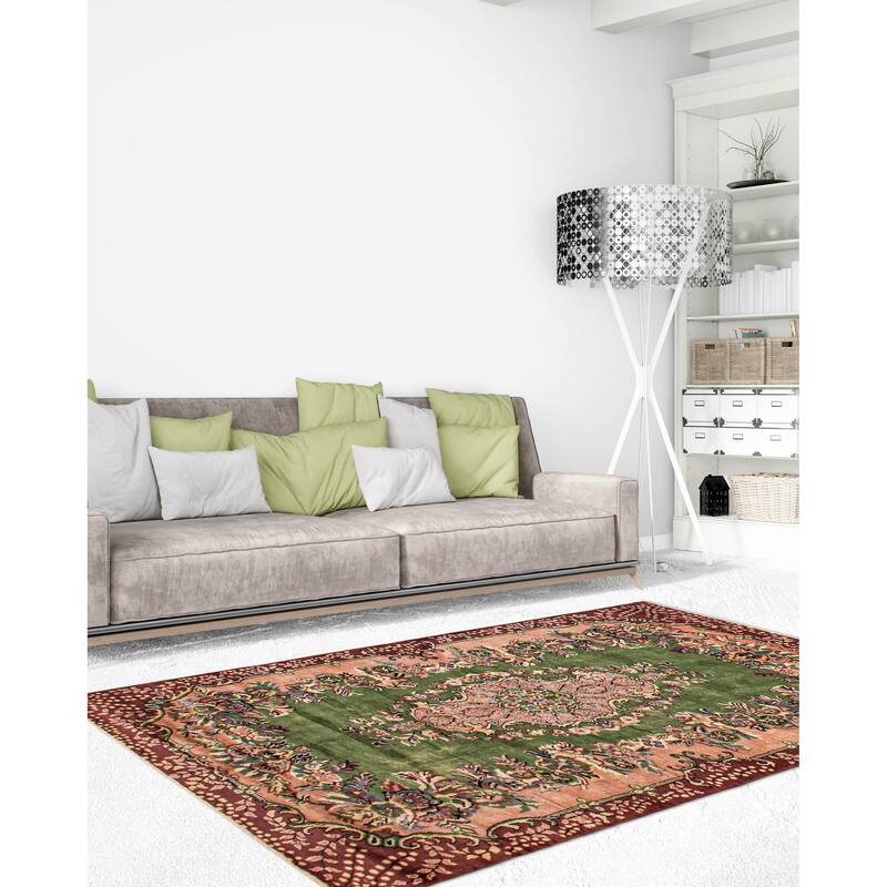 ECARPETGALLERY Hand-knotted Melis Vintage Green Wool Rug - 5'8 x 9'0