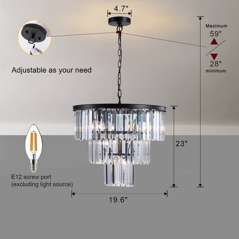 20" Chrome Crystal Chandelier with Adjustable Height, Modern Ceiling Light Fixture for Living Room, Dining Room, Staircase