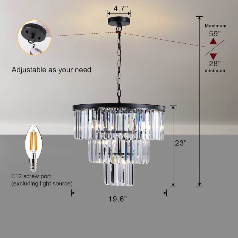 Black Luxury Crystal Chandelier Modern Chandeliers Lights Fixture Hanging Pendant Light Fixture Dia 19.7 Inch-Black