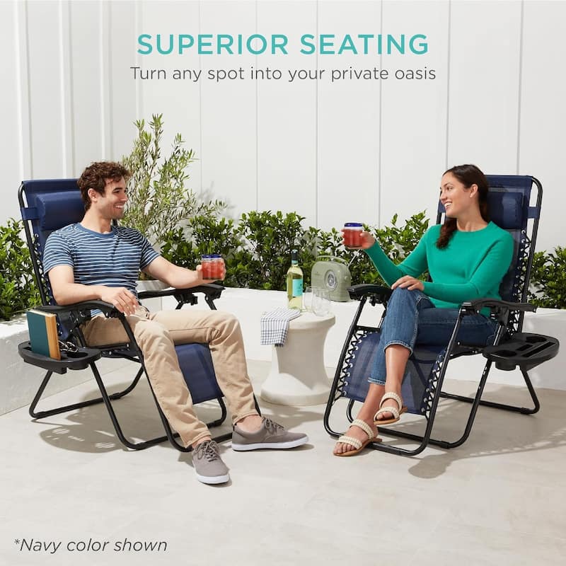 Set of 2 Zero Gravity Recliner Lounge Chairs with Cup Holders, Folding Patio Camping Beach Chairs for Outdoor Relaxation