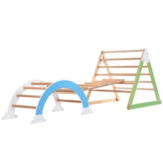 Wooden Climbing Triangle Toys - Indoor Arc Climber Jungle with Ramp and Arch Toy Rocker, Reversible Multifunction Playset