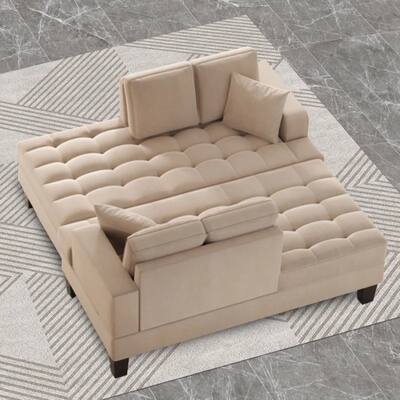 2 - Piece Living Room Set,Deep Tufted Upholstered Chaise Lounge set with 2 Toss Pillow,Warm Grey