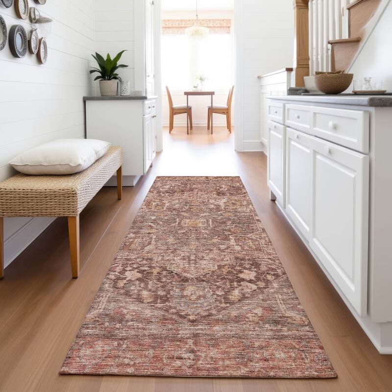 Premium Washable Super Soft Vintage Traditional Mayfield Rug - Burgundy - 2'3" x 7'6"
