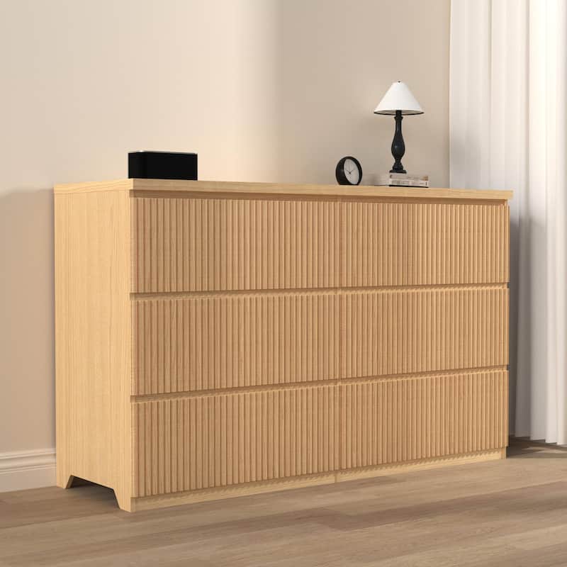 6-Drawer Storage Cabinet Dresser with Wavy Panel, Wood Clothes Organizer for Bedroom & Hallway