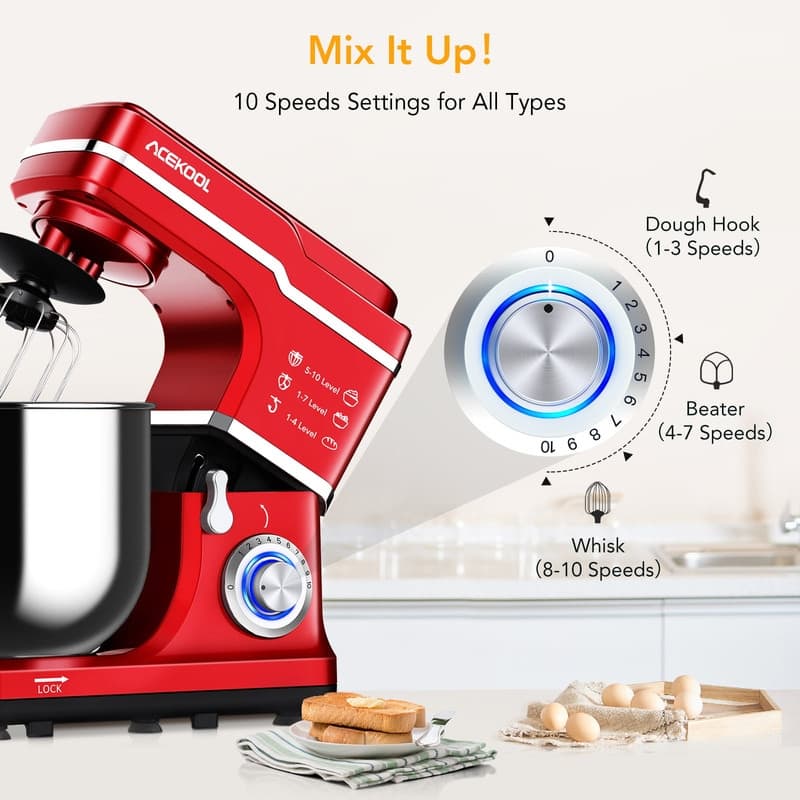7.5 Quarts 10 Speed Tilt Head Kitchen Stand Mixer