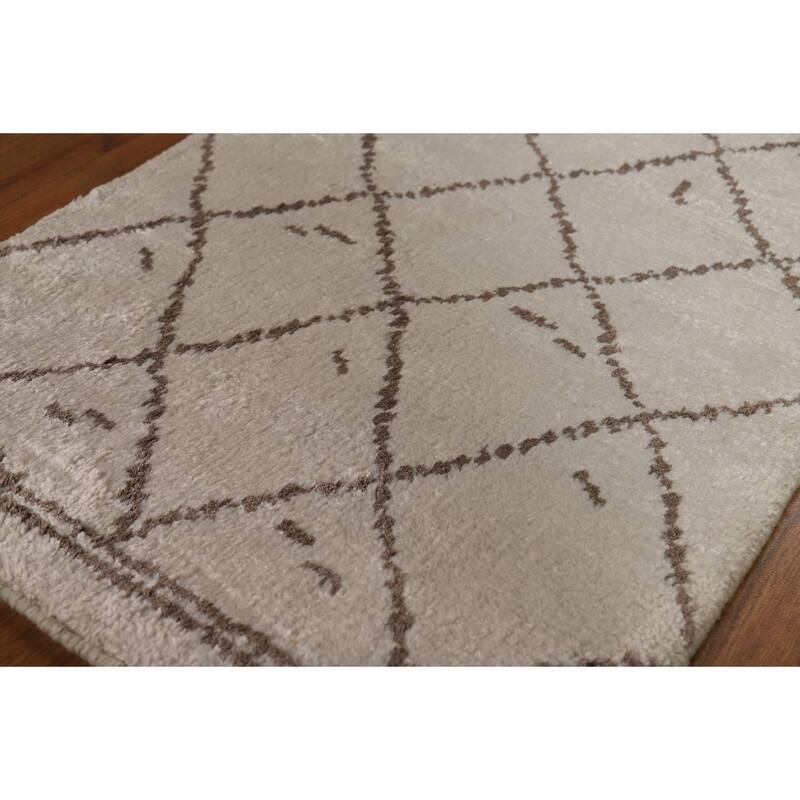 Beige Trellis Moroccan Oriental Accent Rug Handmade Wool Carpet - 2'0"x 3'0"