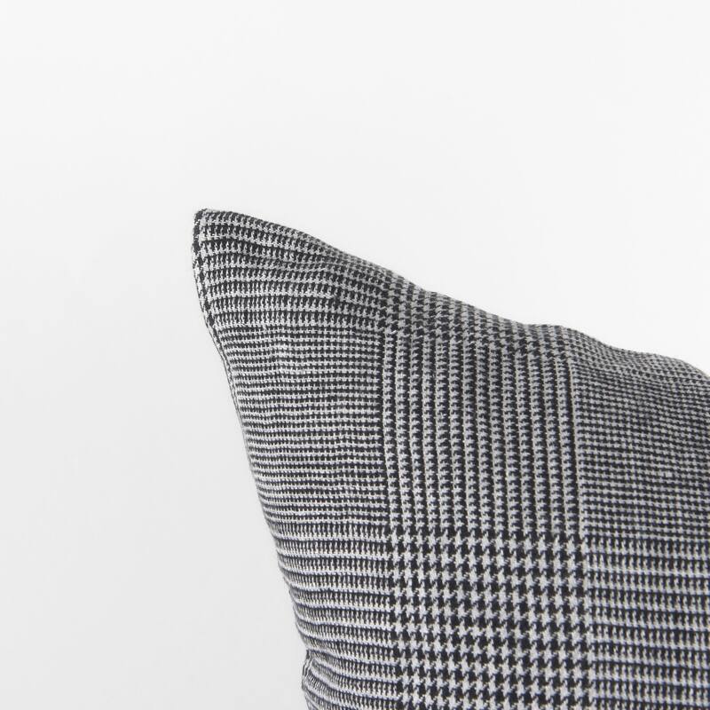 HomeRoots 14" X 26" Black And White Herringbone Plaid Linen Throw Pillow Cover