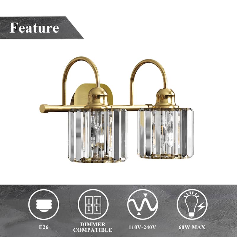 ExBrite Modern Rose Gold Dimmable Bathroom Crystal Vanity Lights