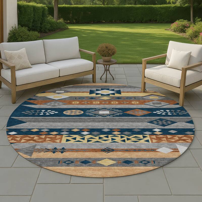 Machine Washable Indoor/ Outdoor Global Tuca Chantille Rug - Navy - 8' x 8'