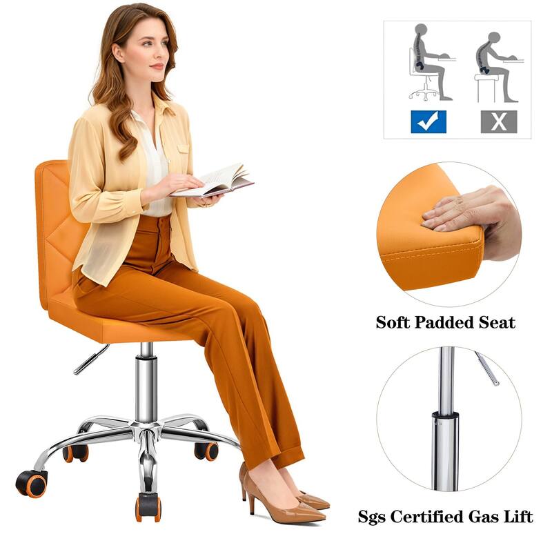 Javlergo Armless Office Desk Chair PU Leather Mid-Back Adjustable Height 360° Rolling Swivel 10 Colors Available Office Chair