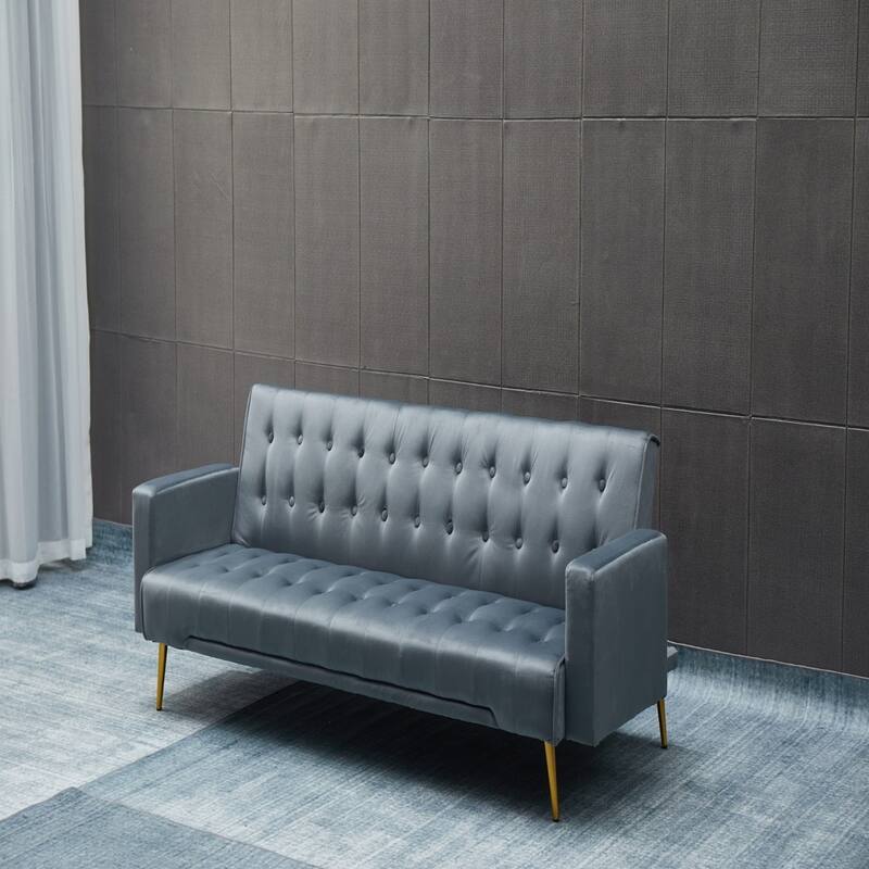Velvet Sofa Bed, Golden Legs, Easy Assembly for Small Spaces