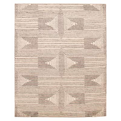 ECARPETGALLERY Hand-knotted Tangier Cream, Dark Brown Wool Rug - 8'0 x 9'11