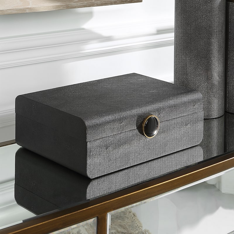 Shagreen Decorative Box with Enamel Closure - 13" - Black