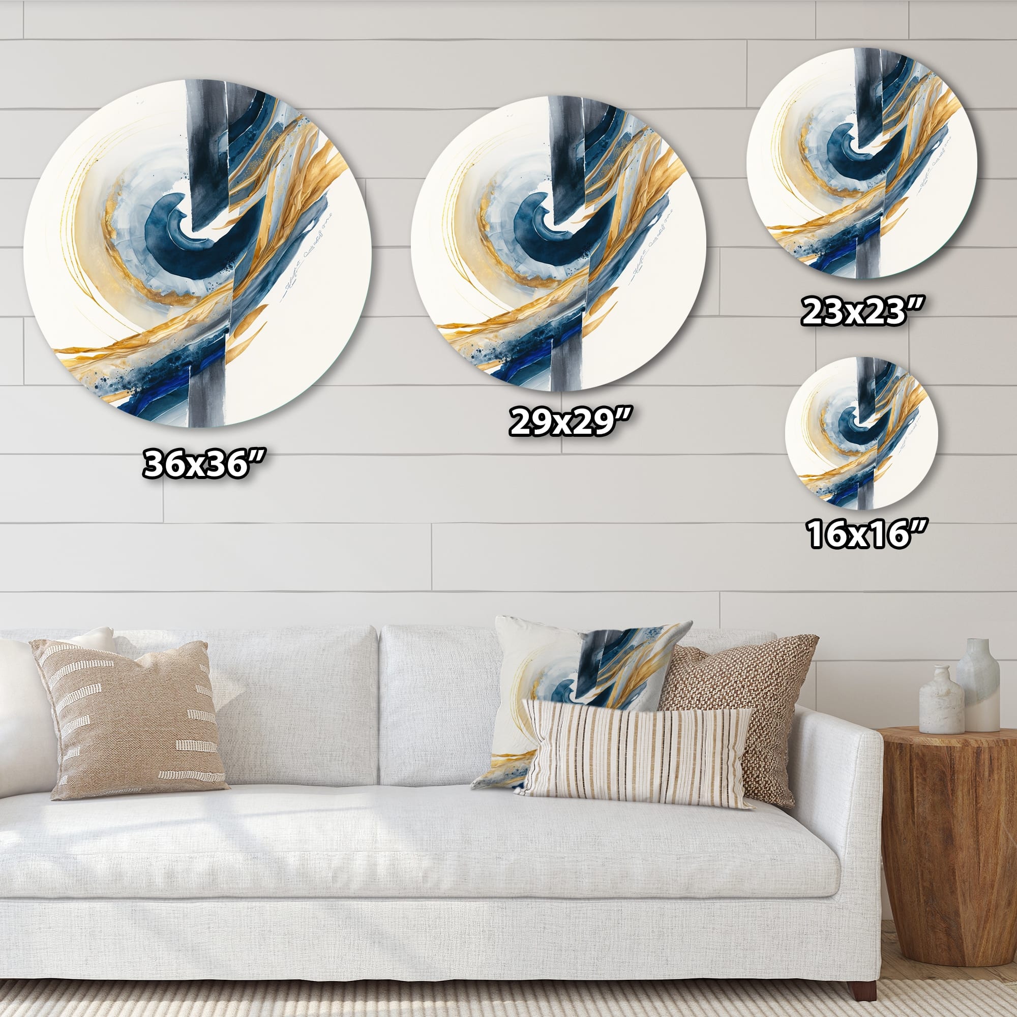 Designart 'Blue And Gold Swirl Abstract V' Modern Metal Round Wall Art ...