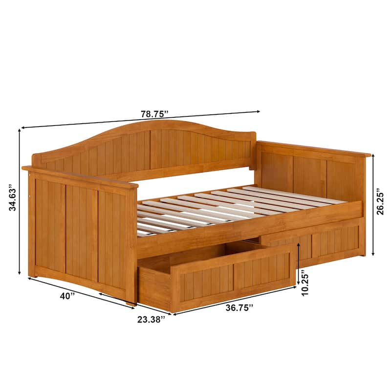 Nantucket Twin Wood Daybed with Set of 2 Drawers
