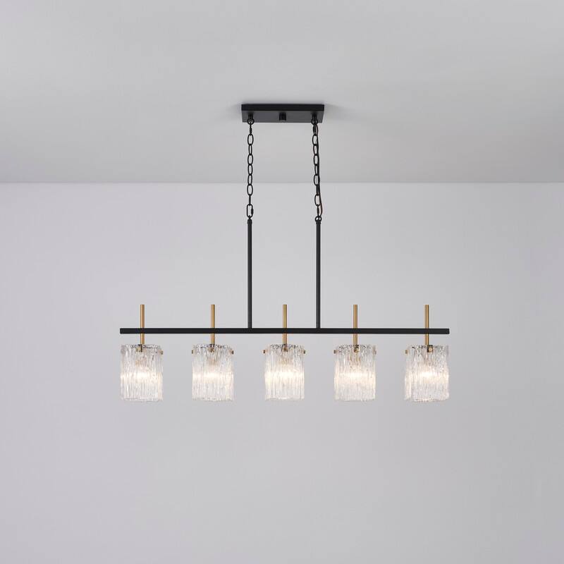 KAWOTI 5-light Linear Kitchen Island Pendant with Glam Glass Shade