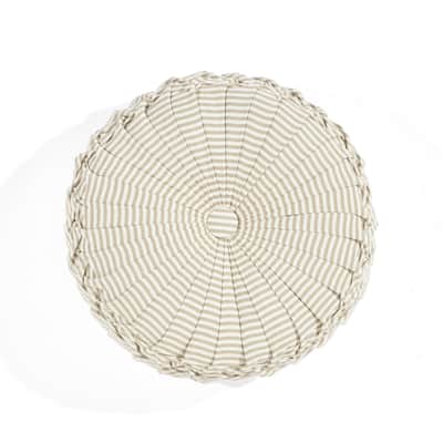 Lush Decor Farmhouse Ticking Stripe Yarn Dyed Pleated 14 inch Round Decorative Throw Pillow