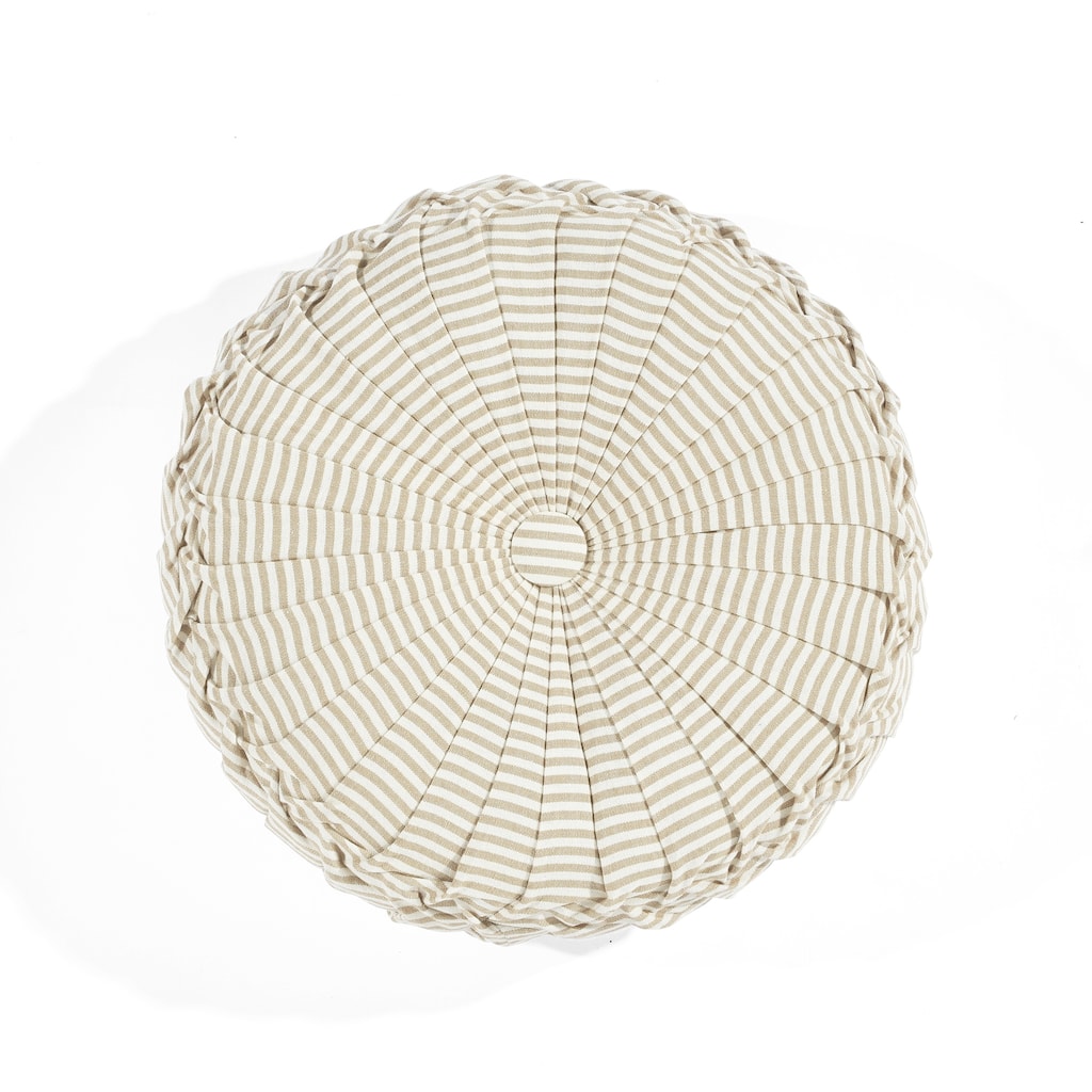 Lush Decor Farmhouse Ticking Stripe Yarn Dyed Pleated 14 inch Round Decorative Throw Pillow