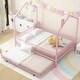 preview thumbnail 3 of 13, Pink Full Size Metal House Bed with Fence, Kids Bed with Trundle